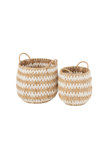 SET 2 CESTOS CAÑA BLANCO-NATURAL