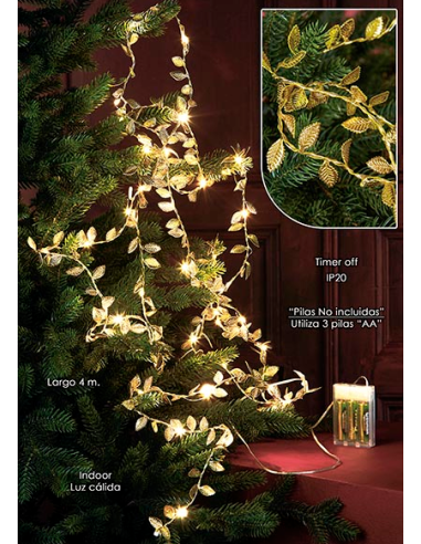 GUIRNALDA HOJAS LED DORADAS