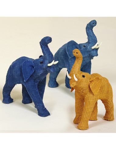 FIGURA ELEFANTE AZULES Y MOSTAZA 33 CM
