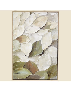 CUADRO HOJAS VERDE Y BEIGE