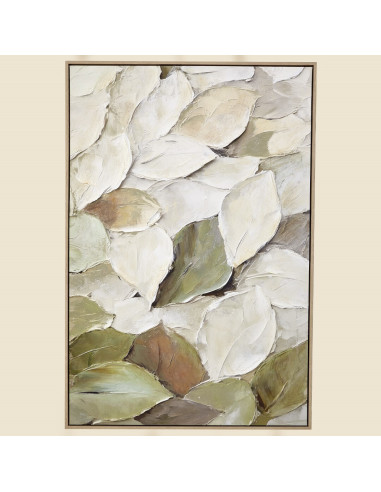 CUADRO HOJAS VERDE Y BEIGE
