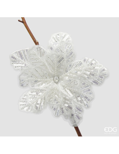 FLOR GERBERA CON LENTEJUELAS PLATEADA